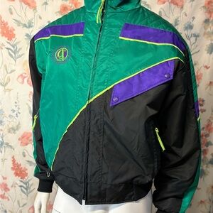 3M Thinsulate Green and Purple Ski Jacket with Color-Blocked Design